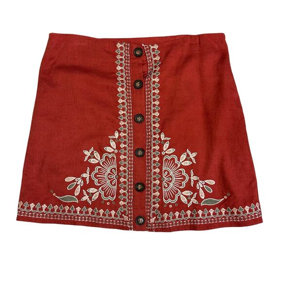 Blu Pepper Dresses & Skirts - Blu Pepper Linen Blend Red Embroidered Mini Skirt Sz L NWT